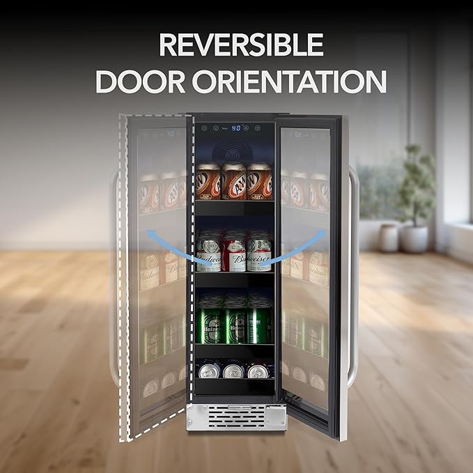 Whynter BBR-638SB Built-in Under Counter 12 inch Beverage Refrigerator and Cooler, Fridge with Glass Door, 2.0 Cubic Feet, Stainless, 75 Capacity