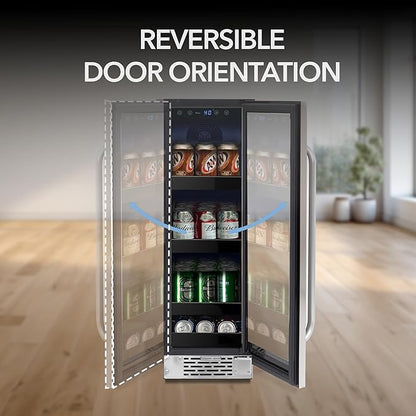 Whynter BBR-638SB Built-in Under Counter 12 inch Beverage Refrigerator and Cooler, Fridge with Glass Door, 2.0 Cubic Feet, Stainless, 75 Capacity