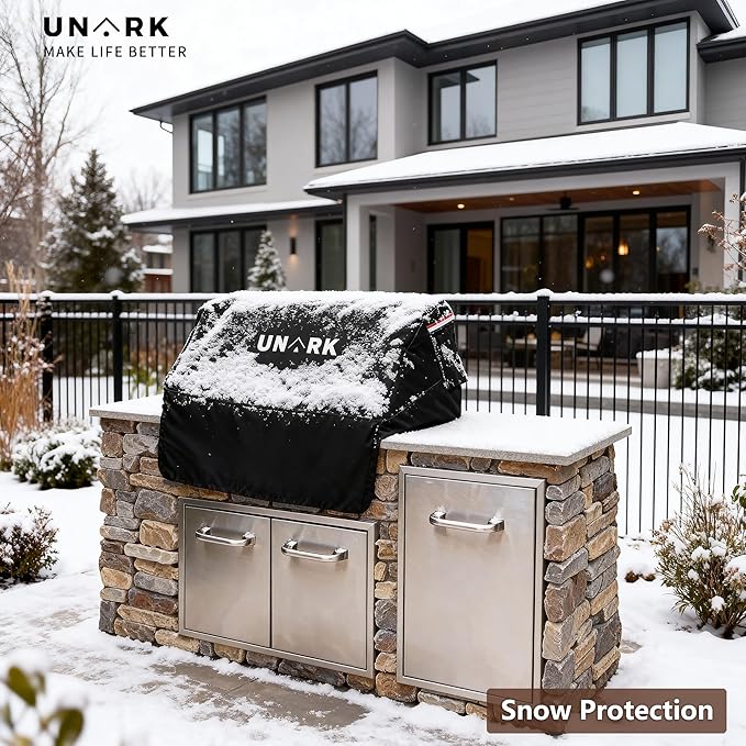 Built-in Grill Cover for Outdoor Grill, 32 Inch Island BBQ Covers for Outside Kitchen Grill Covers Heavy Duty Waterproof with Plush Lining (32" W x 26" D x 24" H Inches, Black)