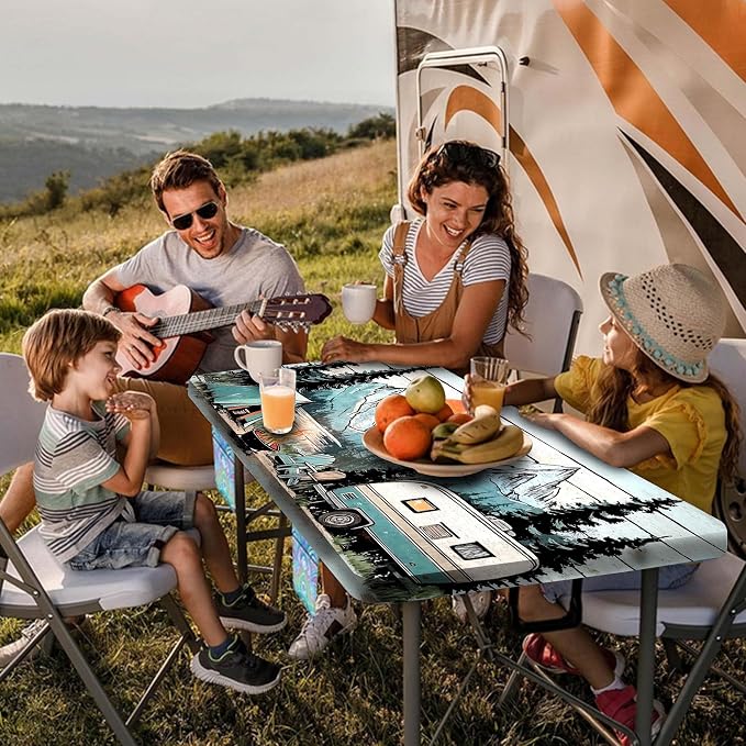 Picnic Table Cover with Bench Covers and Bag, Wooden Camper Waterproof Windproof, Fitted Tablecloth Cover with Elastic Edge, for Indoor & Outdoor, Garden, Camping, 3 Pieces Set, 30x96 Inch