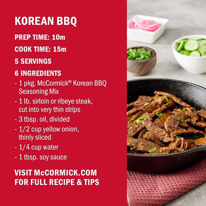 McCormick Seasoning Mix, Korean BBQ, For Sweet & Savory Korean BBQ Steak in Just 25 Minutes, 1.12 oz (Pack of 12)