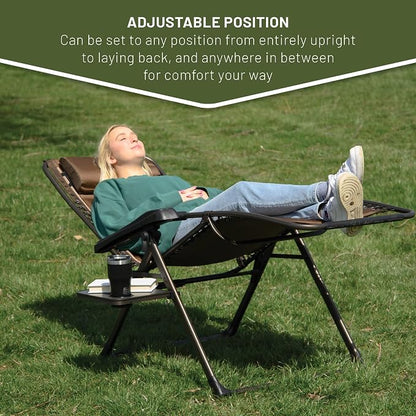 TIMBER RIDGE Zero Gravity Chairs, Folding Recliner Chair Padded with Cup Holder and Headrest, Adjustable Lounge Reclining Chair for Outdoor Camping Lawn Patio Indoor, Supports 350lbs, Brown | Padded Foldable Lounger with Sliding Headrest and Cup Holder...