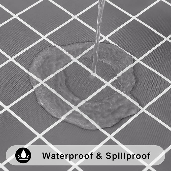 Round Table Cloth, Wipeable Plastic Plaid Tablecloths, Waterproof Vinyl Table Cover with Flannel Backing for Dining, Picnic, Indoor and Outdoor (60" Round, Grey)