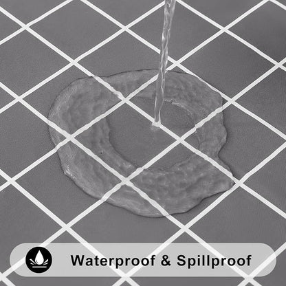Round Table Cloth, Wipeable Plastic Plaid Tablecloths, Waterproof Vinyl Table Cover with Flannel Backing for Dining, Picnic, Indoor and Outdoor (60" Round, Grey)