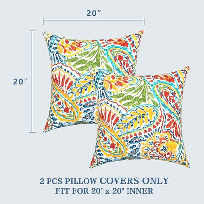 LVTXIII Outdoor Pillow Covers 20x20 Inch, 2 Pack Large Square Throw Pillow Cases, Fade-Resistant Cushion Covers for Patio Furniture Sofa, Garden Porch, Paisley Multi