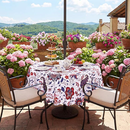 SquarePie 60'' Round Outdoor Tablecloth with Umbrella Hole and Zipper, Water Resistant SpillProof Patio Table Cloth for Spring Summer Camping Garden Poolside Picnic BBQS, Gorgeous Flowers