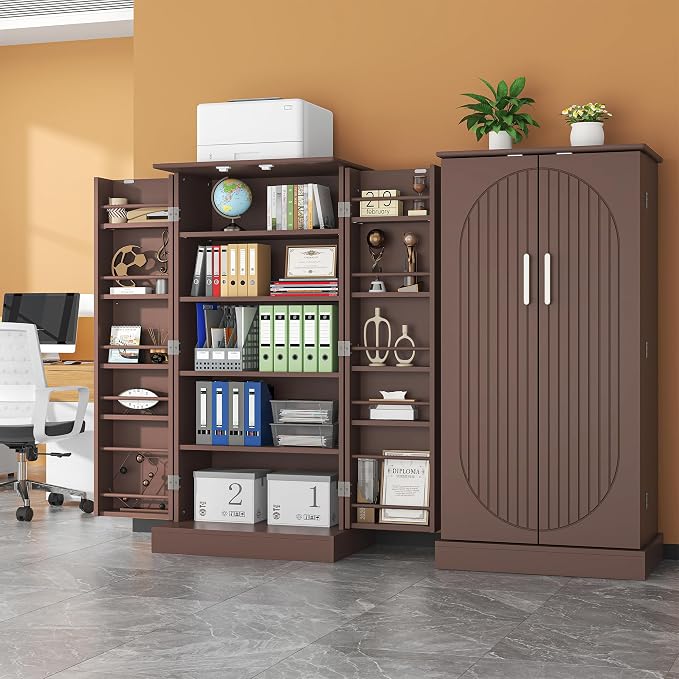 kepptory 47" Kitchen Pantry Cabinet with Doors and Adjustable Shelves, Freestanding Pantry Storage Cabinet, Farmhouse Buffet Cupboard for Kitchen, Dining Room, Living Room, Grey (Brown)