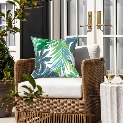 LVTXIII 2 Pack Outdoor Pillow Covers ONLY 18x18 Inch, Water-Repellent Square Decorative Cushion Covers for Patio Furniture, Garden, Sofa, Islamorada Blue Green