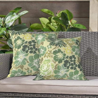 LVTXIII 2 Pack Outdoor Throw Pillow Covers for Patio Furniture, 16x16 Inch Square Pillow Case, Water-Repellent Cushion Covers for Garden, Porch, Sofa, Green Rose