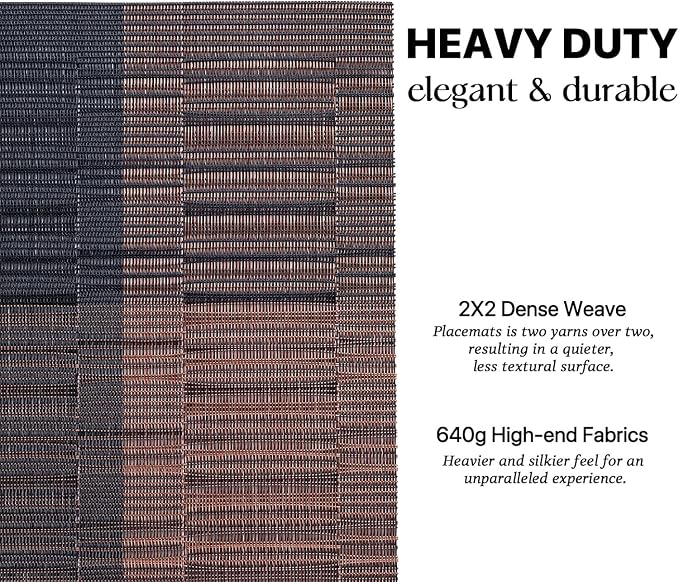 LEXMORE PlaceMats Set of 12 Vinyl/Plastic Woven Place Mats for Kitchen Table Indoor/Outdoor Washable PlaceMat Wipeable Dining Table Mats(Ombre Brown Black)