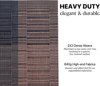 LEXMORE PlaceMats Set of 12 Vinyl/Plastic Woven Place Mats for Kitchen Table Indoor/Outdoor Washable PlaceMat Wipeable Dining Table Mats(Ombre Brown Black)