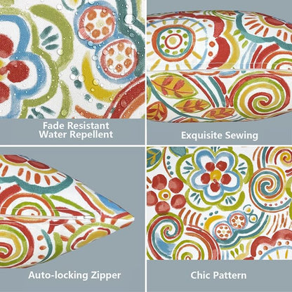 LVTXIII Outdoor Pillow Covers 20x20 Inch, 2 Pack Large Square Throw Pillow Cases, Fade-Resistant Cushion Covers for Patio Furniture Sofa, Garden Porch, Flower Multi