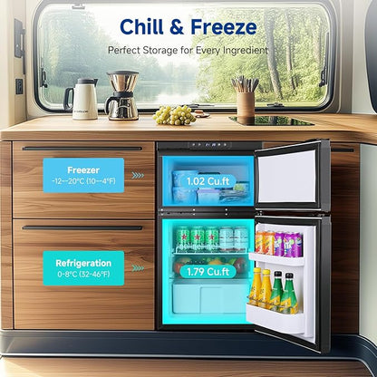 BODEGACOOLER 12 Volt RV Refrigerator, 80L(2.82cu.ft) RV Fridge with Freezer, APP Control Portable Compressor Cooler, -4℉ to 68℉, 12/24V DC for Boat, Yacht, Caravan, Truck, Camping