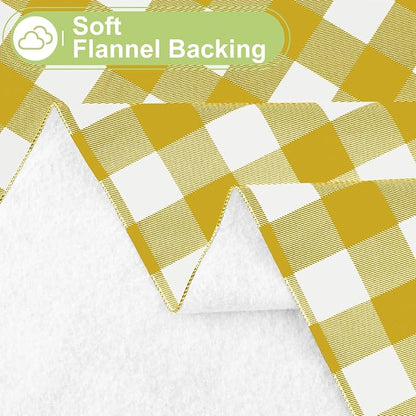 Smiry Picnic Table Cloth, Vinyl Tablecloths with Flannel Backing, 52"x70" | Waterproof Rectangle Table Cloth, Wipeable Buffalo Plaid Table Cover for Indoor and Outdoor (Gold & White)