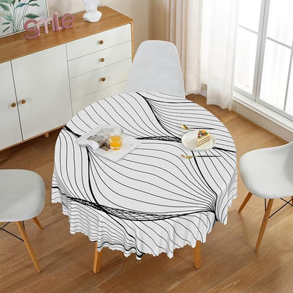 Black White Striped Round Tablecloth Abstract Modern Wave Stripes Washable Wrinkle Free Spill Proof Decorative Circle Table Cover for Dining Table Farmhouse Kitchen Restaurant 70x70 Inch