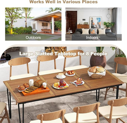 Tangkula 79 Inch Outdoor Dining Table for 8, Acacia Wood 8-Person Patio Table with 1.9 Inch Umbrella Hole, Metal Legs & Adjustable Foot Pads, Rectangular Outside Table for Garden, Poolside & Backyard