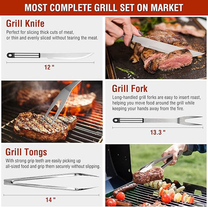 Grill Tools 122PCS Grilling Gifts for Men, for Fathers Day, Christmas, Grill Set BBQ Griddle for Outdoor Grill for Blackstone Weber Traeger Pit Boss Smoker Accessories