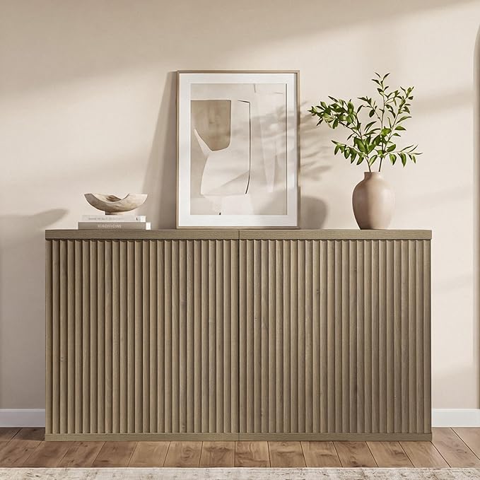 SICOTAS Buffet Cabinet with Storage Accent Sideboard Modern Credenza with Doors & Shelves Fluted Media Console Mid Century Coffee Bar Table for Living Room Kitchen Dining Room Hallway (1PCS)