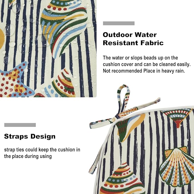 DYTXIII Set of 4 Outdoor Chair Cushions with Ties,Water Repellent Patio Chair Pads 17"x 16" for Outdoor Furniture,Round Corner Seat Cushions for Garden Yard Kitchen Crayon Shells