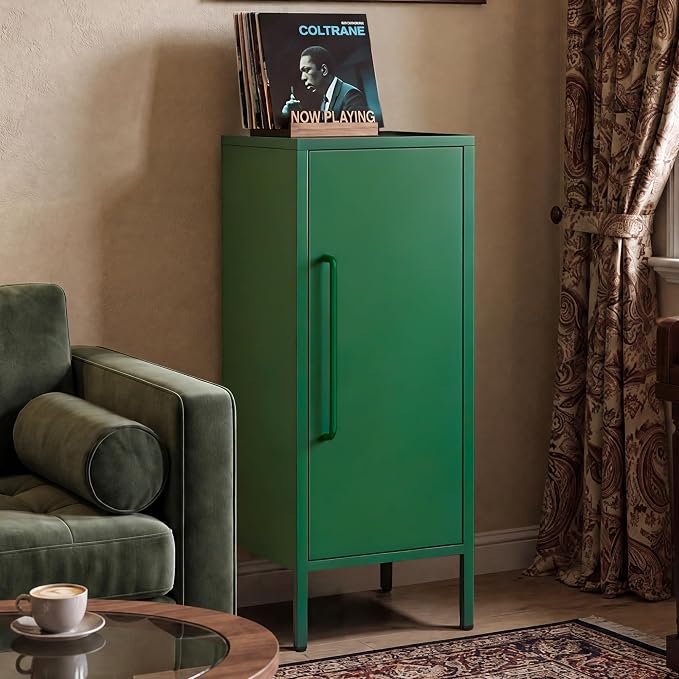 Metal Storage Cabinet 39.5” Decorative Storage Cabinet with Door & 2 Adjustable Shelves for Home Office Garage Kitchen (Green)