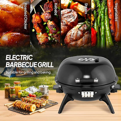 ROVSUN 1600W Vertical Electric Grill with Lid, Red 304 Stainless Steel Grill w/Detachable Pull-out Drip Tray, Double Layer Design, Portable & Removable, for Indoor and Outdoor Use (Black Tabletop)