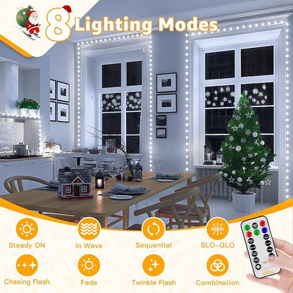 Ollny Christmas Lights Cool White, 600LED 197FT Christmas Tree Lights IP67 Waterproof, Plug in Fairy Lights with Remote 8 Modes Timer, Xmas Light for Outdoor Indoor House Holiday Decor