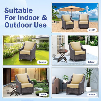 IASEAHK Outdoor Seat Cushion Set, Waterproof & Fade Resistant Patio Chair Cushions, Outdoors Cushion for Patio Furniture, 24 x 24 x 5.75 Inch, Outdoor Couch Cushions with Handle and Ties, Light Khaki