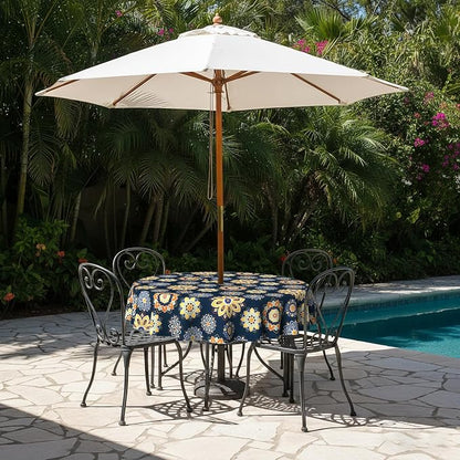 LVTXIII Round Outdoor Tablecloth with Umbrella Hole and Zipper, Water-Repellent 60 Inch Patio Table Cover for Bistro, Garden, Patio & Picnic, Bloom Cobalt