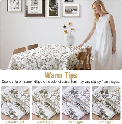 H.VERSAILTEX Linen Table Cloths Floral Printed Tablecloth Spill-Proof Waterproof Table Cover for Dining Buffet Feature Soft and Thick Fabric Wrinkle Free, 60 x 104 Inch, Retro Floral - Brown