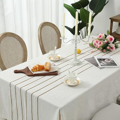 Chassic 60 x 120 inches Farmhouse Style Linen tablecloths, Boho 8 Foot Long Wrinkle Resistant Washable Rectangle Table Cloth for Dining Room, Kitchen, Wedding and Holiday Decorative - Cream
