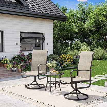 GarveeLife Patio Swivel Chair Set of 6, All-Weather Outdoor Dining Chairs with High Back, Rocker-Swivel Combo Patio Chairs for Backyard Deck Poolside, Brown
