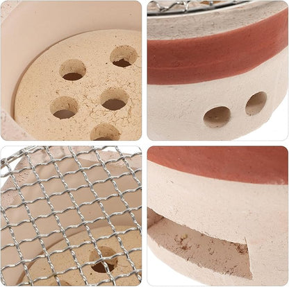 Mini Retro Pottery Charcoal Barbecue Stove with Grill Net Portable Household Bbq Grill for Outdoor Cooking Korean-style Set Color