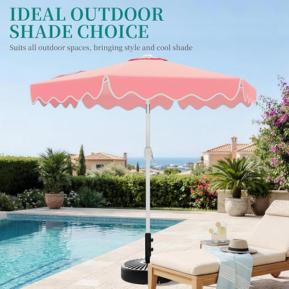 AreShark 7.5FT Outdoor Patio Umbrella with Wavy Trim (Peach Pink) | Market Table Umbrellas w/ 6 Sturdy Ribs, Crank & Tilt, White Pole, Pool Umbrella with UV-Fade Resistant Fabric, Heavy Frame