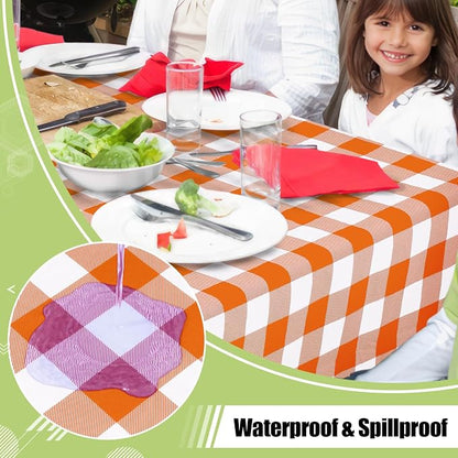 Smiry Picnic Table Cloth, Vinyl Tablecloths with Flannel Backing, 60"x120" | Waterproof Rectangle Table Cloth, Wipeable Buffalo Plaid Table Cover for Indoor and Outdoor (Orange & White)
