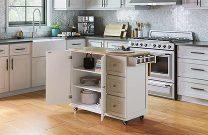 Homestyles Dolly Madison Off-White Mobile Kitchen Island Cart with Wood Drop Leaf Breakfast Bar