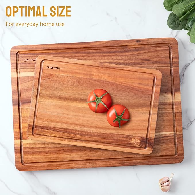 BEZIA 16.5" x 13" Acacia Wood Cutting Board, Durable Kitchen Prep Station | Deep Juice Grooves, Side Handles, Pre-Oiled Surface, Ideal for Daily Meal Prep, Expert Carving, Serving & Kitchen Decor