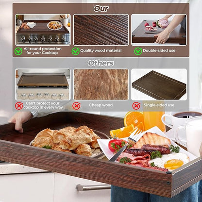 WOLKI Noodle Board Stove Covers for Gas Burners, 30"L x 22"W x 2.4"Th Heavyweight Stove Top Covers for Electric Stove, Buil-in Handles, RV Stove Cover, Wooden Serving Tray, Walnut
