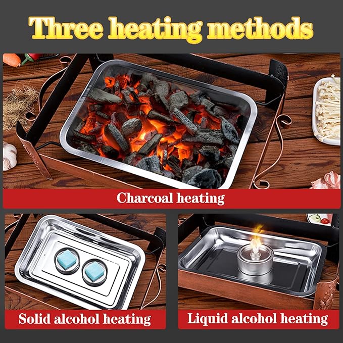 Teppanyaki Grill and Portable Charcoal Alcohol Barbecues Grill Stainless Steel Griddle Pan, Camping BBQ Grilling and Grilled Fish Stove for Indoor Outdoor (45 * 34.5cm)