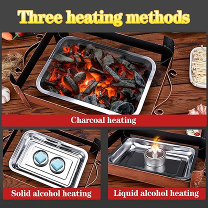 Teppanyaki Grill and Portable Charcoal Alcohol Barbecues Grill Stainless Steel Griddle Pan, Camping BBQ Grilling and Grilled Fish Stove for Indoor Outdoor (45 * 34.5cm)