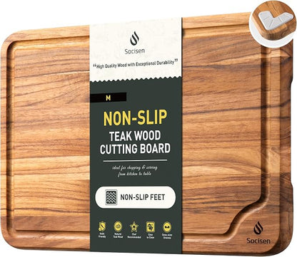 Teak Cutting Boards for Kitchen 13'' Teak Wood Wooden Charcuterie Board | Charcuterie Board, Serving, Heavy Duty, Sink Board, Non Slip, Wooden Chopping Board, Small Wooden Chopping Board