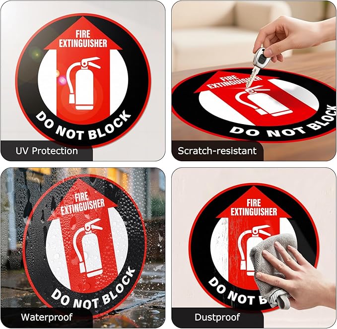 5 Pack Fire Extinguisher Do Not Block Sign Self Adhesive 12 Inch Safety Signs Non-Slip Waterproof Vinyl Floor Sticker for Office Warehouse Business Equipment