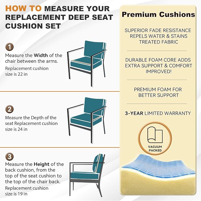 Luxury Outdoor Cushions Set 24 x 22 Inch, 5" Thick Olefin Patio Furniture Cushions, 30D Sponge Filling Fade Waterproof Fade Resistant with Removable Covers and Lumbar Pillow Aspen Malachite