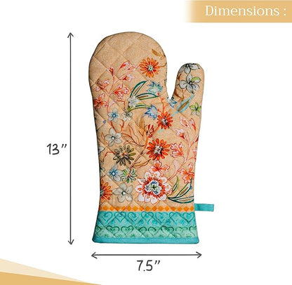 Maison d'Hermine Oven Gloves 100% Cotton Oven Mitt 7" x 13" with Loop Heat Resistant BBQ Cooking Gloves Baking Grilling Kitchen Hotel Home Farmhouse Spring Summer (Pack of 1, Luxury Loft - Peach)