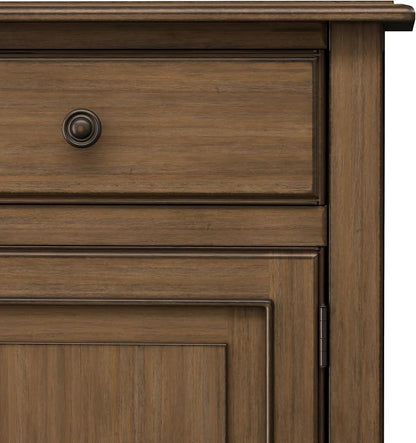 SIMPLIHOME Connaught 40" Solid Wood Cabinet in Rustic Natural Aged Brown | Traditional slim entryway and living room organizer for hats, gloves, shoes and keys with space-saving storage design.