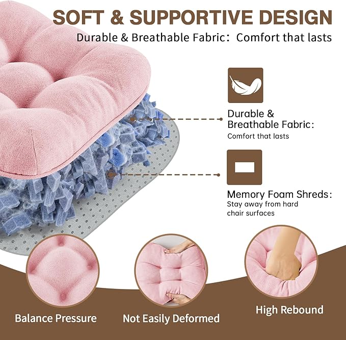 BETU Pink Chair Cushions for Dining Chairs Set of 6,3.5" Thick Kitchen Table Chair Pads with Ties,Non Slip Backing and Covers, Seat Cushion for Dining Room,Bar,Patio Chairs,15.5"X15.5"X3.5",Pink