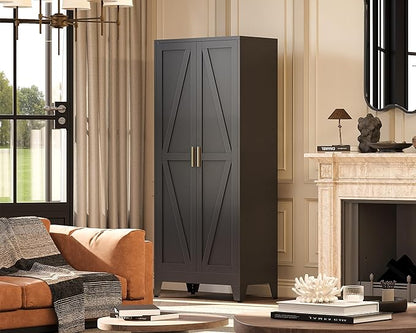 71" H Black Metal Storage Cabinets,Garage Storage Cabinet,Tall Pantry Cabinet with Doors,Kitchen Food Storage Cabinet,Farmhouse Storage Cabinets for Kitchen, Dining Room
