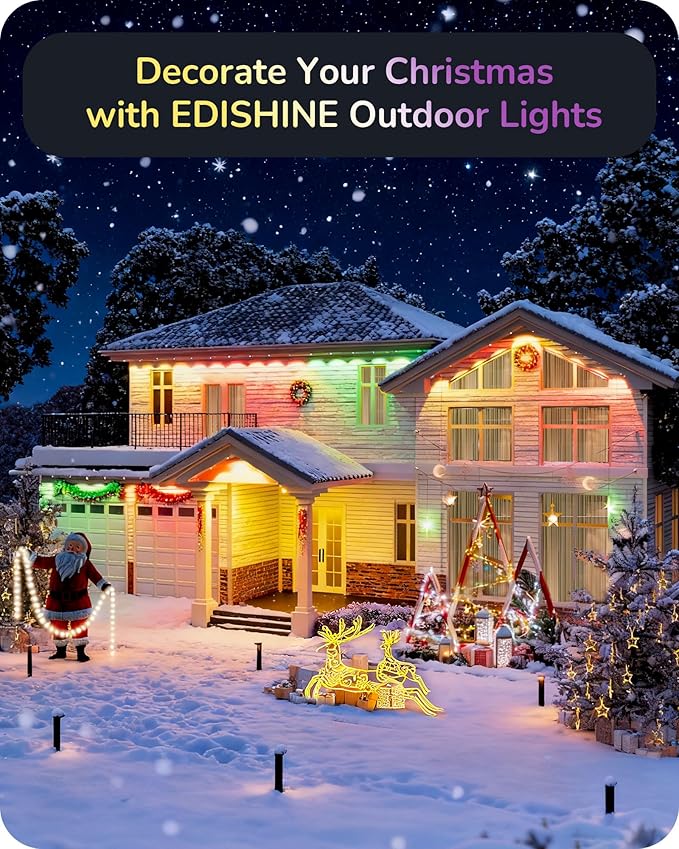 EDISHINE 150FT Cuttable Permanent Outdoor Lights Pro, 90 RGBIC Warm/White LED Eave Lights, 111+ Scene Modes House Lights Outdoor All Year, App/Voice/Remote, IP67 Waterproof for Party & Holiday Decor