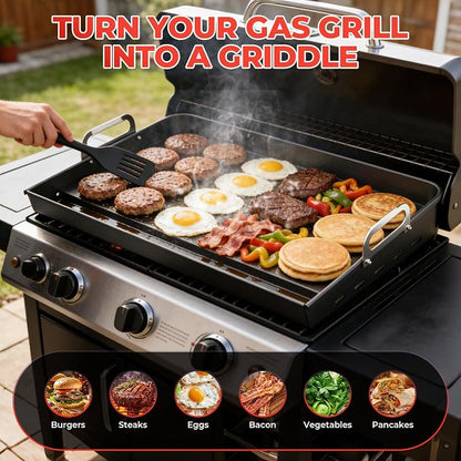 23”x16” Flat Top Griddle for Gas Grill – Airflow-Optimized Size for Even | Cooking, Stove Top Griddle Nonstick Carbon Steel Griddle Universal Fit Plate for Outdoor Tailgating, Eggs, Steaks & Burgers