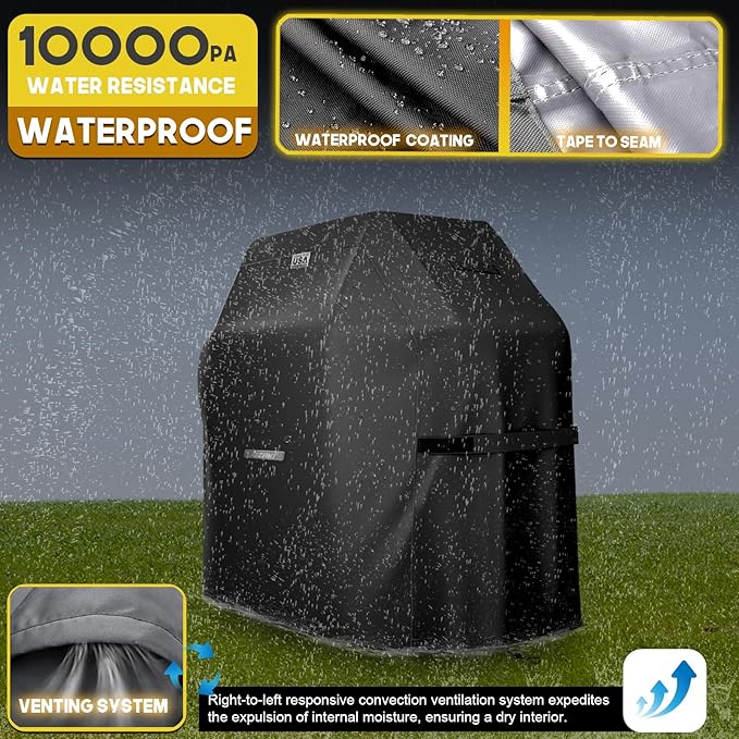 LIBZAKI Grill Cover 420D Waterproof, Weather Resistant, Rip-Proof, Anti-UV, Fade Resistant,Gas Grill Cover for Weber,Char Broil,Nexgrill Grills, etc.72 inches-Black