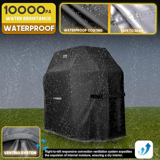 LIBZAKI Grill Cover 420D Waterproof, Weather Resistant, Rip-Proof, Anti-UV, Fade Resistant,Gas Grill Cover for Weber,Char Broil,Nexgrill Grills, etc.58 inches-Black